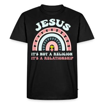 Jésus, ce n’est pas une religion C’est une relation - T-shirt Premium bio Homme - noir - Devant - Nico (187cm)