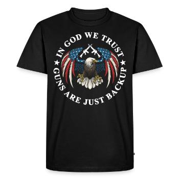 In God, we trust, weapons are just backup - Men's Premium Organic T-Shirt - black - Front - Nico (187cm)
