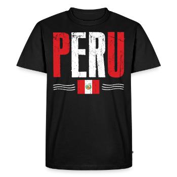 Peru Fan, South America - Men's Premium Organic T-Shirt - black - Front - Nico (187cm)