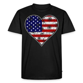 Cœur patriotique américain avec le drapeau américain 4 juillet - T-shirt Premium bio Homme - noir - Devant - Nico (187cm)