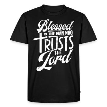Béni soit l’homme qui fait confiance au Seigneur - T-shirt Premium bio Homme - noir - Devant - Nico (187cm)