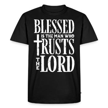 Béni soit l’homme qui fait confiance au Seigneur - T-shirt Premium bio Homme - noir - Devant - Nico (187cm)