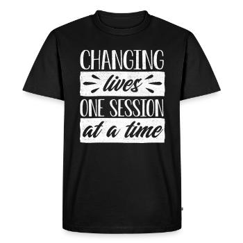 Thérapeute ABA, thérapie ABA, thérapeute, SPEd - T-shirt Premium bio Homme - noir - Devant - Nico (187cm)