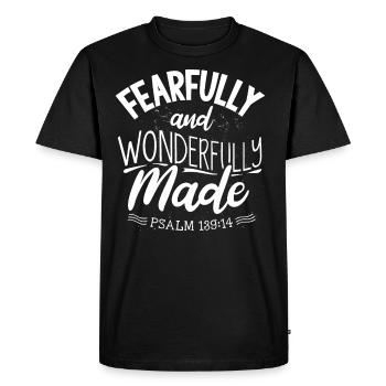 Anxieux et merveilleusement fait Psaume 139 - T-shirt Premium bio Homme - noir - Devant - Nico (187cm)