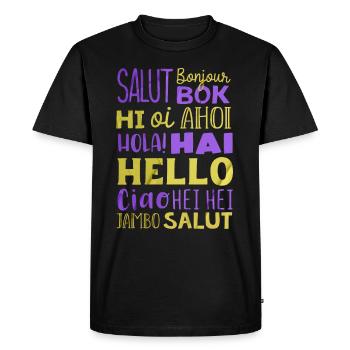 Word Hello Different Languages, Language Teacher - Men's Premium Organic T-Shirt - black - Front - Nico (187cm)
