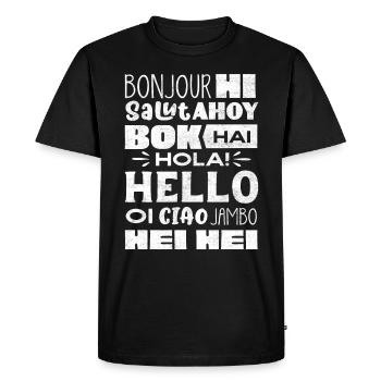 Word Hello Different Languages, Language Teacher - Men's Premium Organic T-Shirt - black - Front - Nico (187cm)