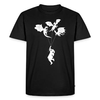 Funny Trendy Little Girl With Dragon - Men's Premium Organic T-Shirt - black - Front - Nico (187cm)