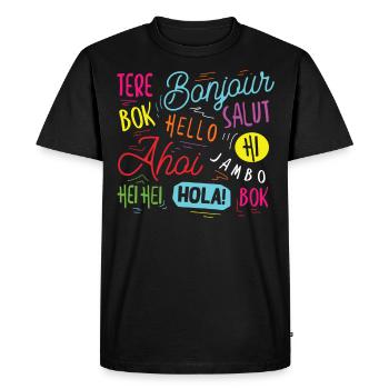 Hello World dans différentes langues - T-shirt Premium bio Homme - noir - Devant - Nico (187cm)