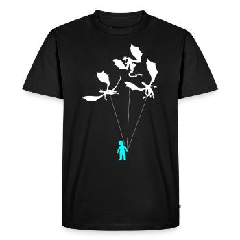 Drôle de petit garçon branché avec dragon - T-shirt Premium bio Homme - noir - Devant - Nico (187cm)