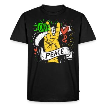 Paix et Amour, Style Hippie - T-shirt Premium bio Homme - noir - Devant - Nico (187cm)
