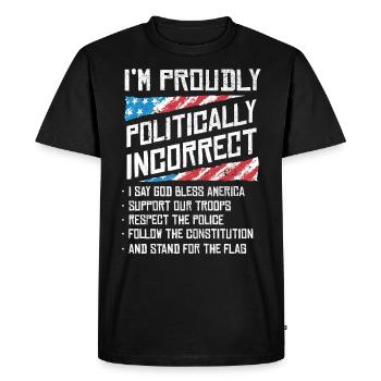 Je suis politiquement incorrect, fier d’être américain - T-shirt Premium bio Homme - noir - Devant - Nico (187cm)
