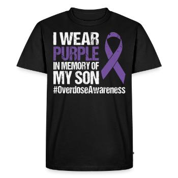 Purple en mémoire de mon fils surdose de drogue - T-shirt Premium bio Homme - noir - Devant - Nico (187cm)