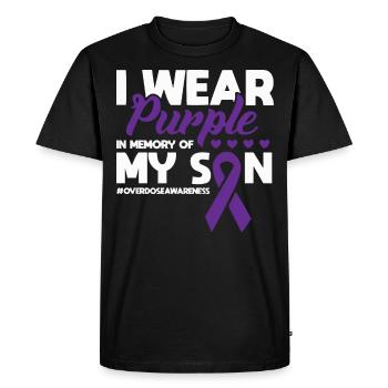 Purple en mémoire de mon fils surdose de drogue - T-shirt Premium bio Homme - noir - Devant - Nico (187cm)