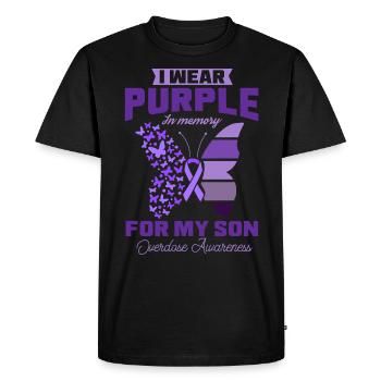 Purple en mémoire de mon fils surdose de drogue - T-shirt Premium bio Homme - noir - Devant - Nico (187cm)