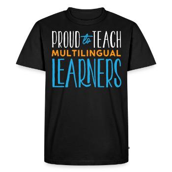 Fier d’enseigner aux apprenants multilingues - T-shirt Premium bio Homme - noir - Devant - Nico (187cm)