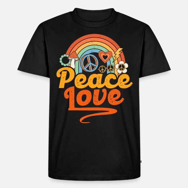Friedensliebe Hippie - Männer Premium Bio T-Shirt - Schwarz