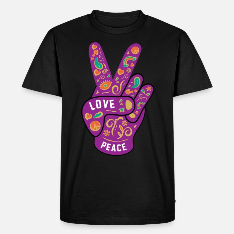 Friedensliebe Hippie - Männer Premium Bio T-Shirt - Schwarz