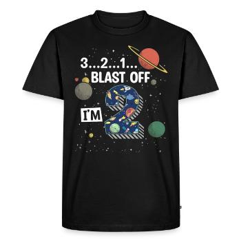Blast Off J’ai 2 ans, 2ème anniversaire - T-shirt Premium bio Homme - noir - Devant - Nico (187cm)