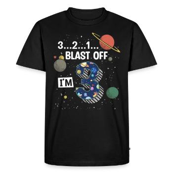 Blast Off J’ai 3 ans, 3ème anniversaire - T-shirt Premium bio Homme - noir - Devant - Nico (187cm)