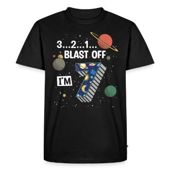 Blast Off J’ai 7 ans, 7ème anniversaire - T-shirt Premium bio Homme - noir - Devant - Nico (187cm)