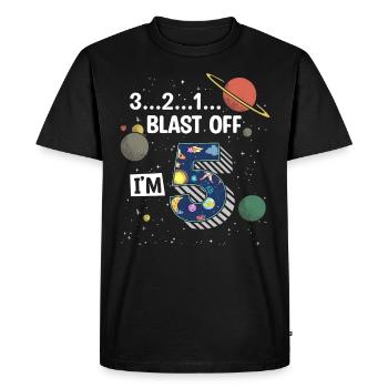 Blast Off J’ai 5 ans, 5ème anniversaire - T-shirt Premium bio Homme - noir - Devant - Nico (187cm)