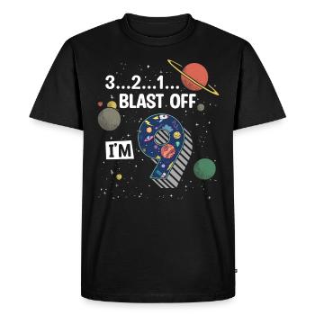 Blast Off J’ai 9 ans, 9ème anniversaire - T-shirt Premium bio Homme - noir - Devant - Nico (187cm)