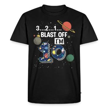 Blast Off J’ai 10 ans, 10e anniversaire - T-shirt Premium bio Homme - noir - Devant - Nico (187cm)