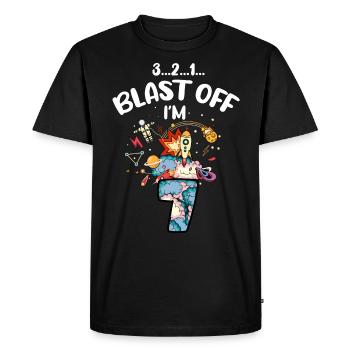 Blast Off J’ai 7 ans, 7ème anniversaire - T-shirt Premium bio Homme - noir - Devant - Nico (187cm)