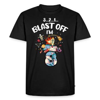 Blast Off J’ai 8 ans, 8ème anniversaire - T-shirt Premium bio Homme - noir - Devant - Nico (187cm)
