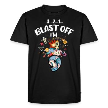 Blast Off J’ai 9 ans, 9ème anniversaire - T-shirt Premium bio Homme - noir - Devant - Nico (187cm)