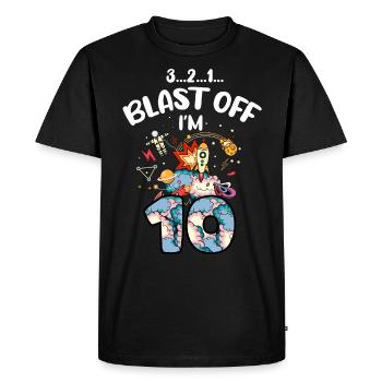 Blast Off J’ai 10 ans, 10e anniversaire - T-shirt Premium bio Homme - noir - Devant - Nico (187cm)