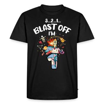 Blast Off I am 1 year old, 1st birthday - Men's Premium Organic T-Shirt - black - Front - Nico (187cm)