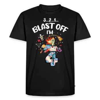 Blast Off J’ai 4 ans, 4ème anniversaire - T-shirt Premium bio Homme - noir - Devant - Nico (187cm)
