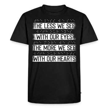 Lettre en braille, Les aveugles aiment - T-shirt Premium bio Homme - noir - Devant - Nico (187cm)