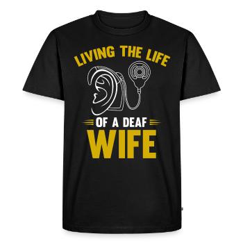 Fierté sourde, audiologiste, orthographe des doigts - T-shirt Premium bio Homme - noir - Devant - Nico (187cm)