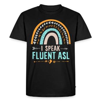 Fierté sourde, audiologiste, orthographe des doigts - T-shirt Premium bio Homme - noir - Devant - Nico (187cm)