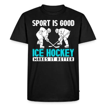 Joueur de hockey CE, bâton de hockey sur glace, hockey sur glace - T-shirt Premium bio Homme - noir - Devant - Nico (187cm)
