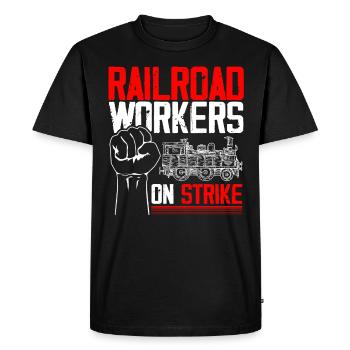 Railway fan, locomotive, railway conductor - Men's Premium Organic T-Shirt - black - Front - Nico (187cm)