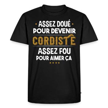 Cordiste métier. Cadeau homme humour corde - T-shirt Premium bio Homme - noir - Devant - Nico (187cm)