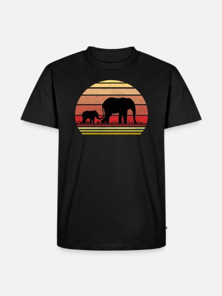 Retro sunset elephants - Men's Premium Organic T-Shirt - black
