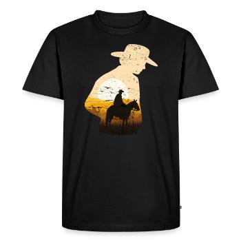 Cowboy Pferd Sonnenuntergang Vintage Western - Männer Premium Bio T-Shirt - Schwarz - Vorne - Nico (187cm)