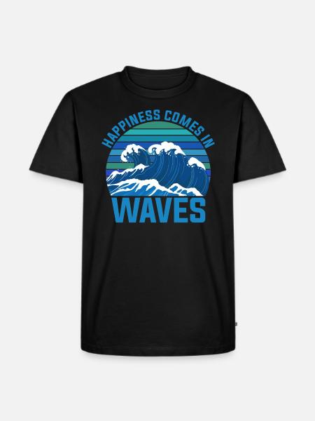 Happiness comes in waves - Männer Premium Bio T-Shirt - Schwarz