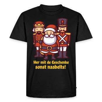funny santa claus with pals wants gift - Men's Premium Organic T-Shirt - black - Front - Nico (187cm)