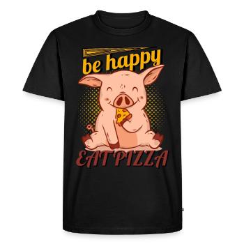 Cochon heureux mange pizza illustration - T-shirt Premium bio Homme - noir - Devant - Nico (187cm)