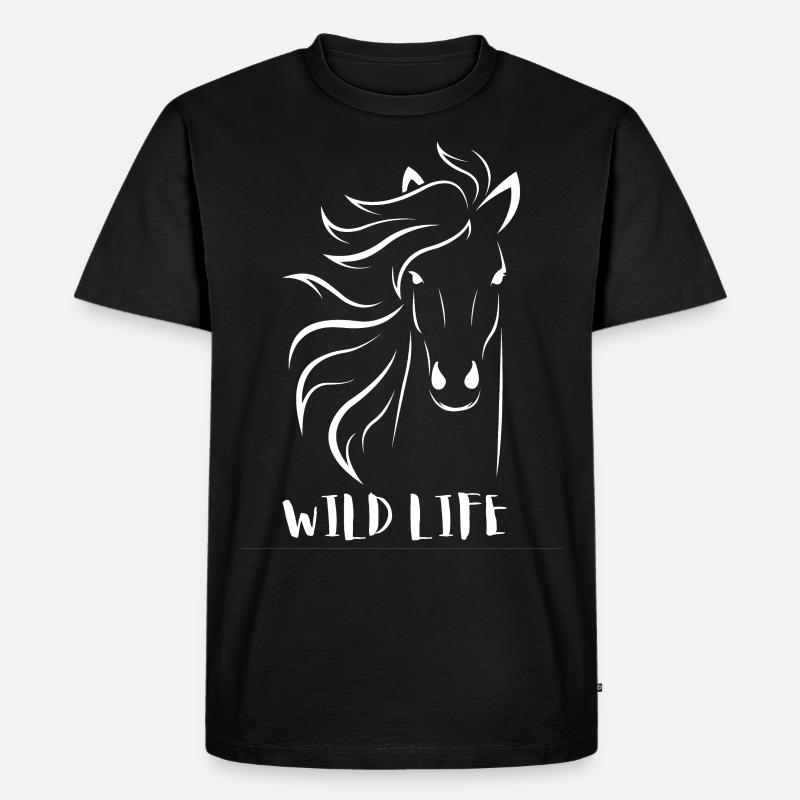 PFERD WILDES LEBEN - Männer Premium Bio T-Shirt - Schwarz