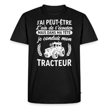 dans ma tête je conduis mon tracteur - T-shirt Premium bio Homme - noir - Devant - Nico (187cm)