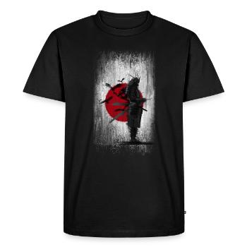 Samouraï devant le drapeau du Japon corbeaux et oiseaux, épée - T-shirt Premium bio Homme - noir - Devant - Nico (187cm)