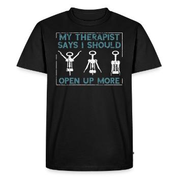 Red Wine My Therapist says I should open - Men's Premium Organic T-Shirt - black - Front - Nico (187cm)