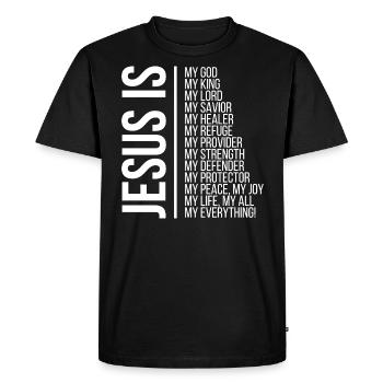 Jésus est mon dieu... - T-shirt Premium bio Homme - noir - Devant - Nico (187cm)