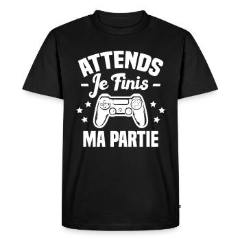 Attends je finis ma partie humour cadeau - T-shirt Premium bio Homme - noir - Devant - Nico (187cm)